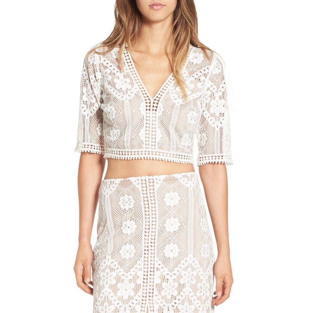 For Love & Lemons Florence Floral Lace Crop Top